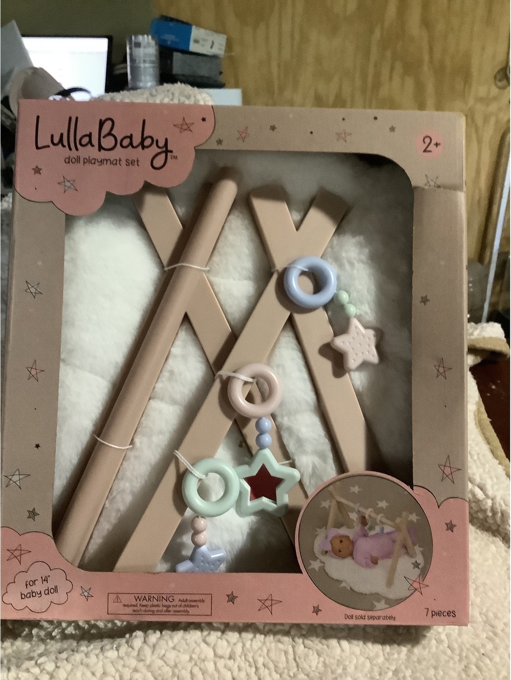 LullaBaby Doll Playmat Set with Cloud Floor Mat and Hanging Toys